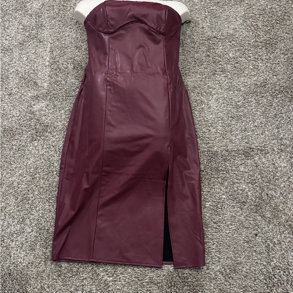 Forever 21 Strapless Burgundy Faux Leather Dress